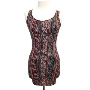 Forever 21 Tribal Burnt Orange Black Brown Bodycon Summer Mini Dress S